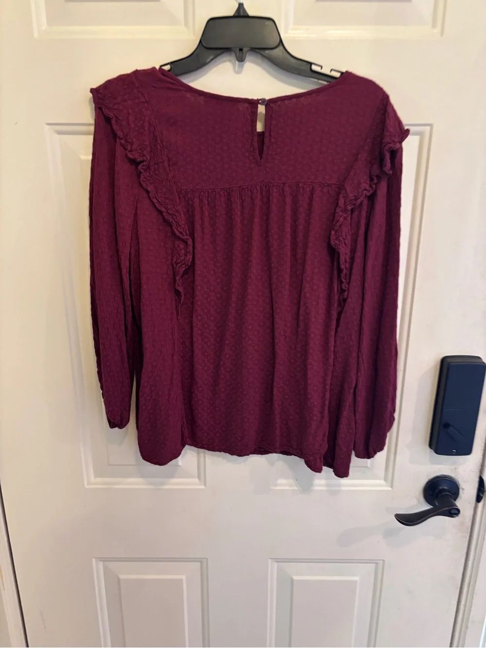 Universal Thread Burgundy Ruffle Trim Long Sleeve Blouse - Picture 3 of 5